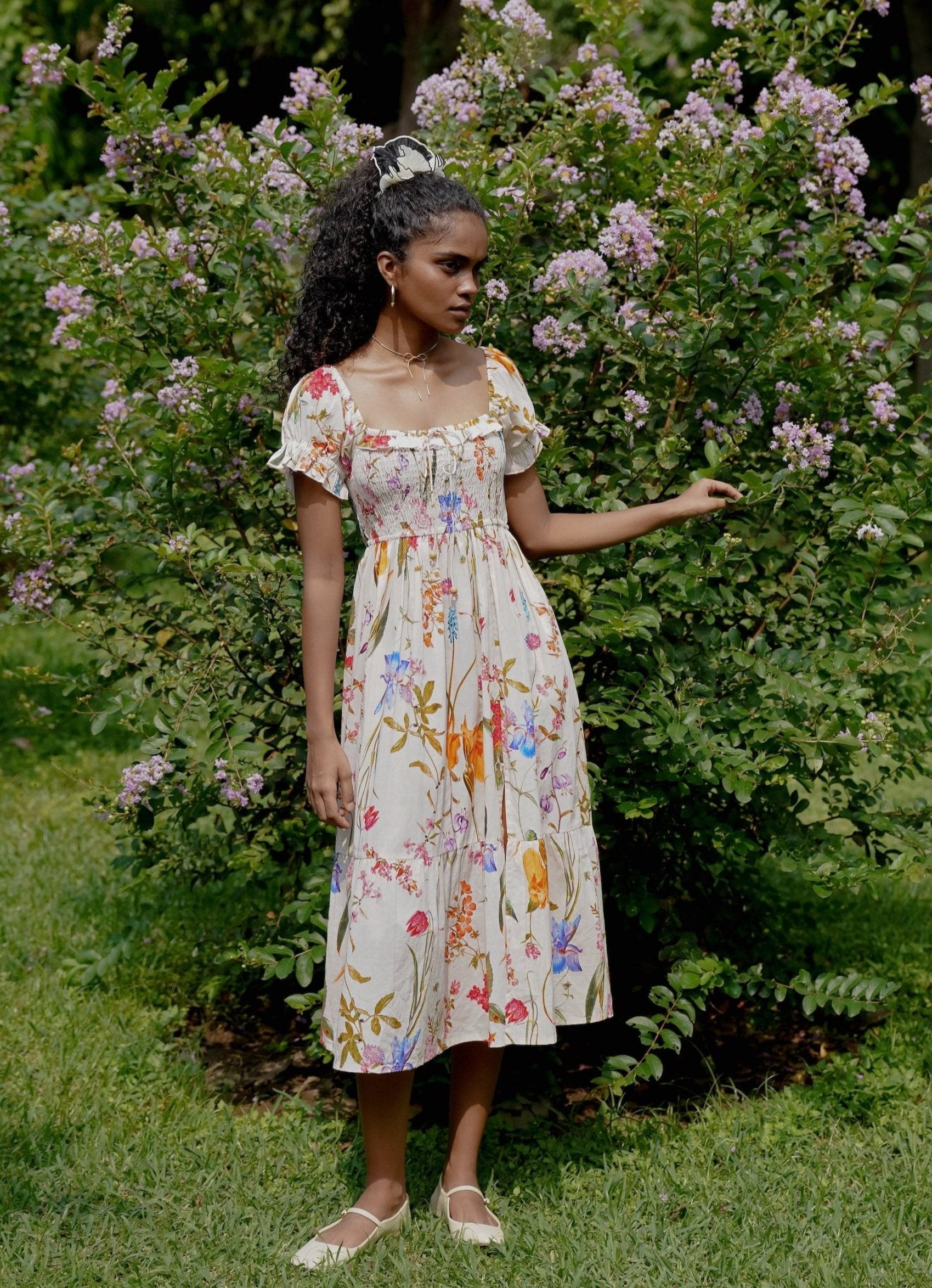 Full front picture of floral midi dress
