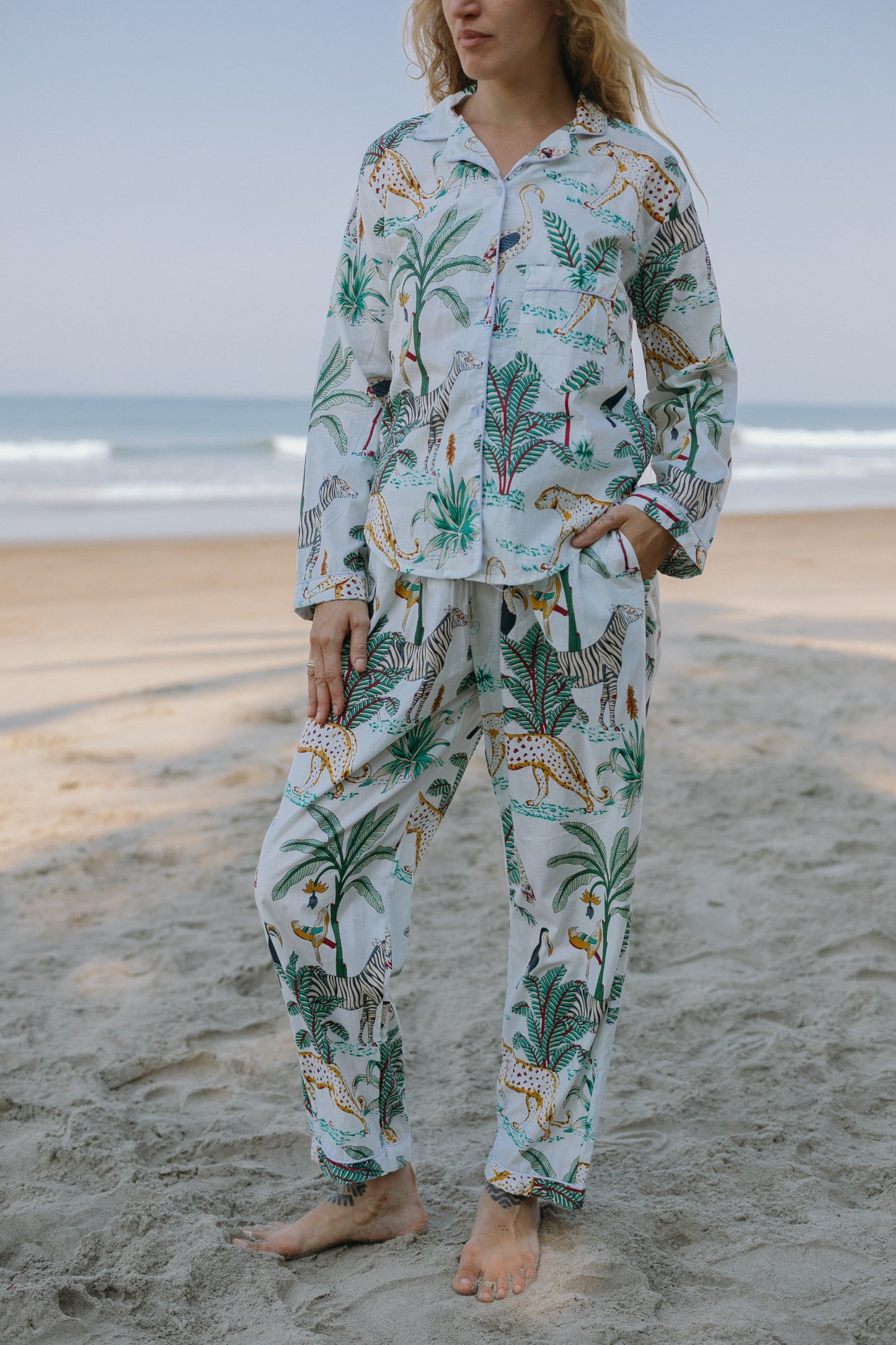 Front picture of safari print pajama set