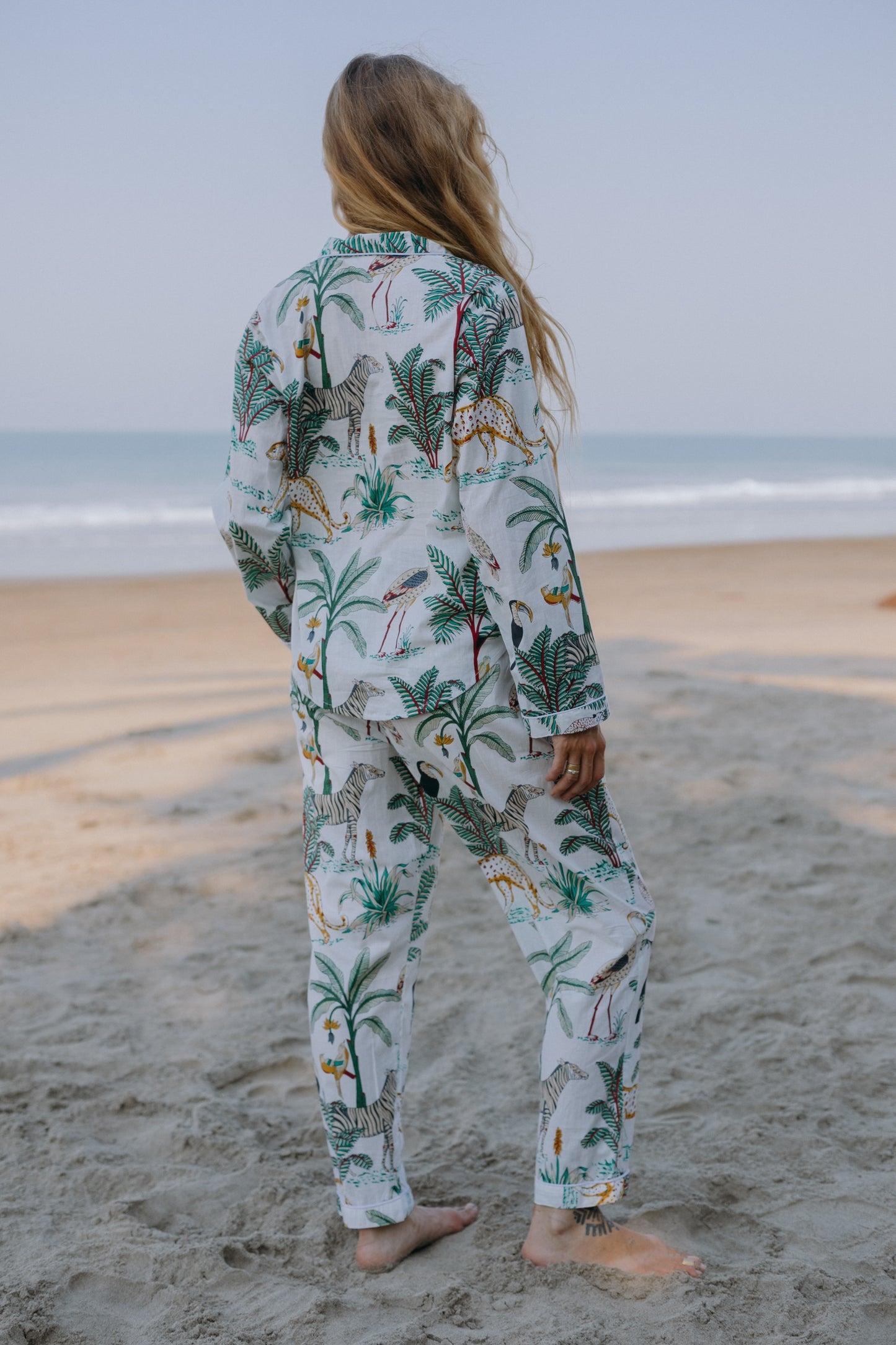 Back picture of safari print pajama set