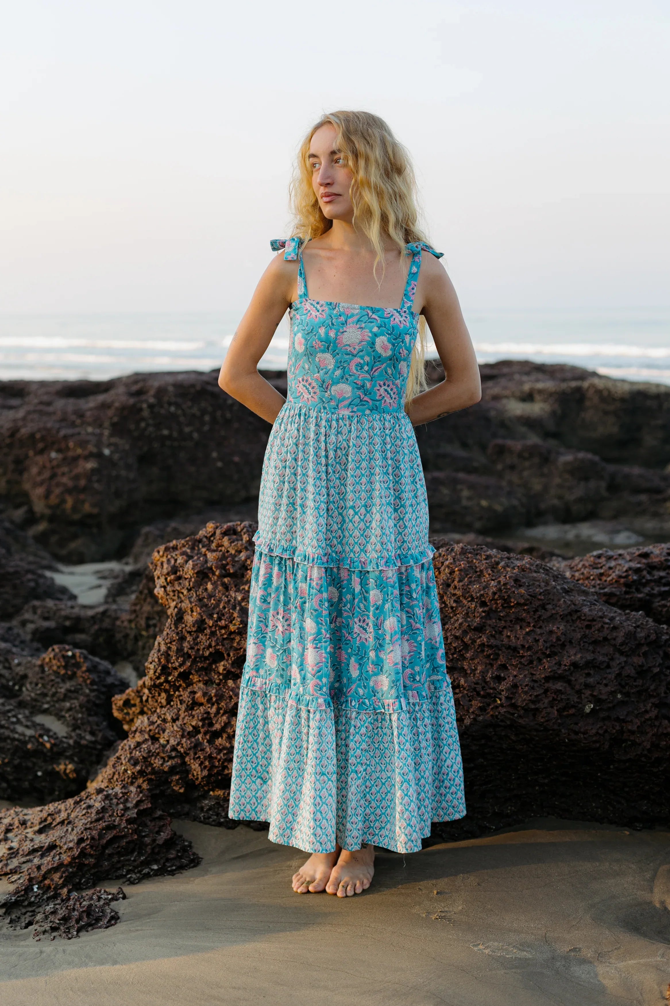 Blue Floral Boho Maxi Dress