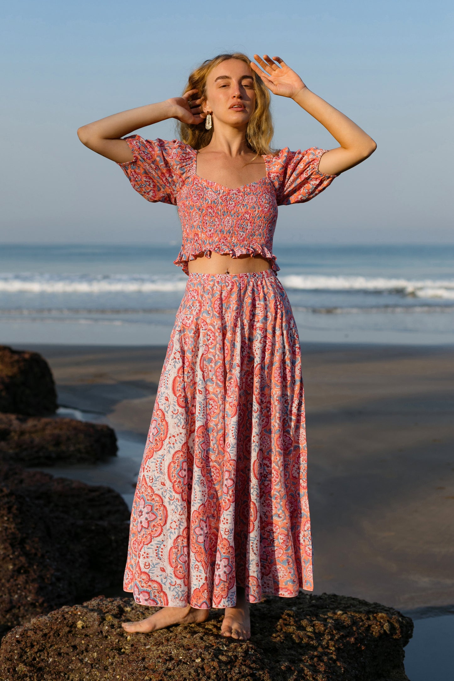 Front full length picture of orange crop top