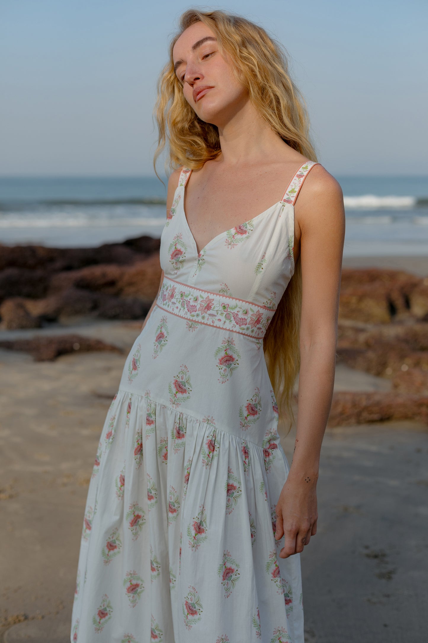 Close up picture pink drop waist dress