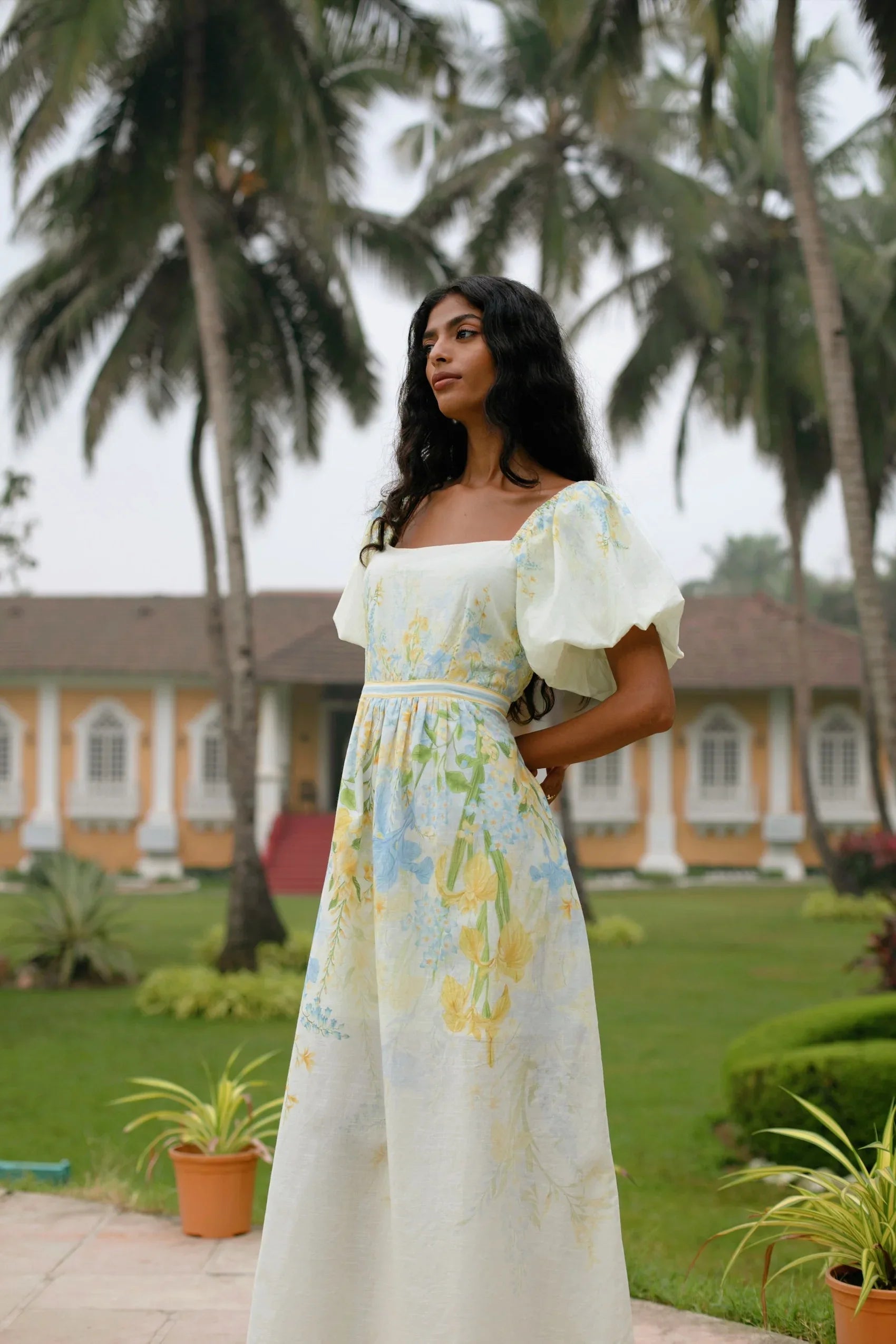 floral cotton midi dress Yellow Size:42C Black | Short Sleeve L See label for newarrivals24