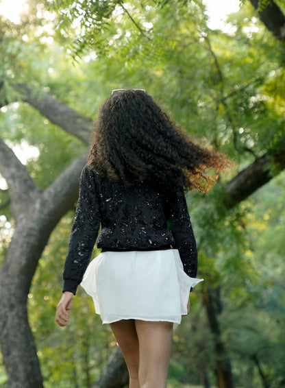 Back picture of Black hand-embroidered bomber jacket
