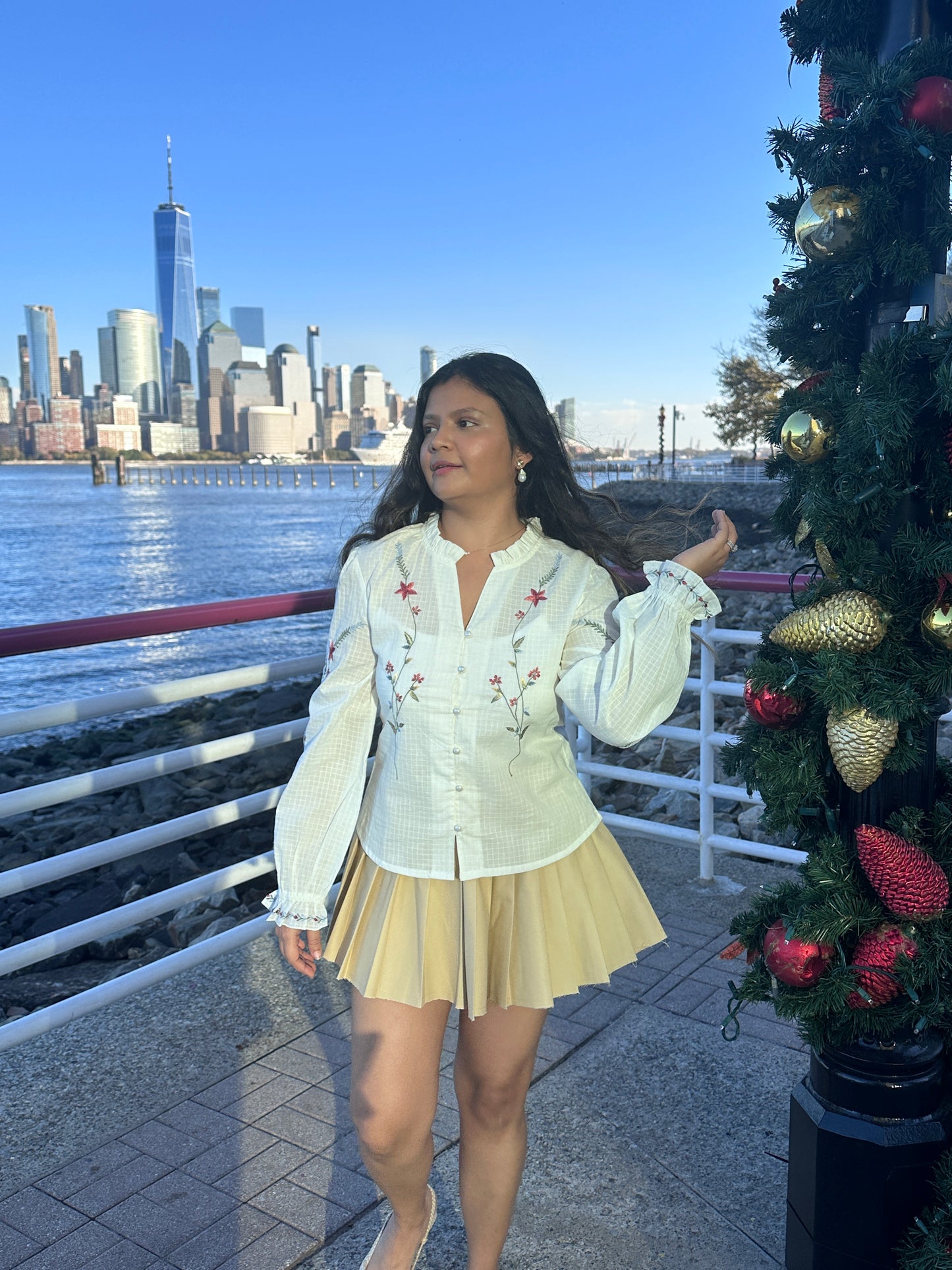 Mid Length picture of White Floral embroidered long sleeve top 