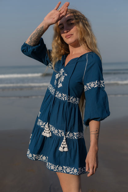 Side picture of Blue Boho Dress