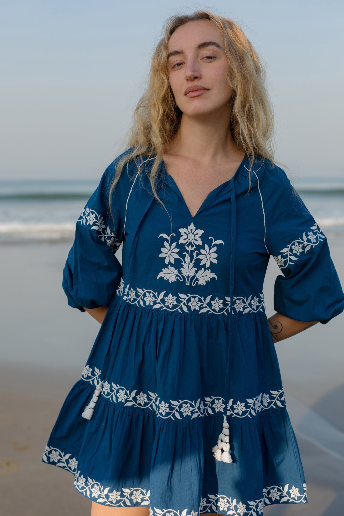 Front close up picture of Blue Boho Dress