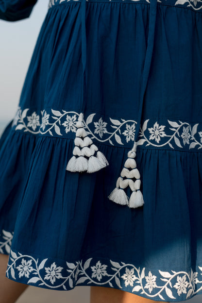 tpicture of tassles on Blue Boho Dress