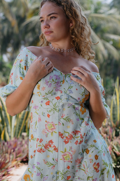 Close-up image of front part of Blue Off-Should Dress