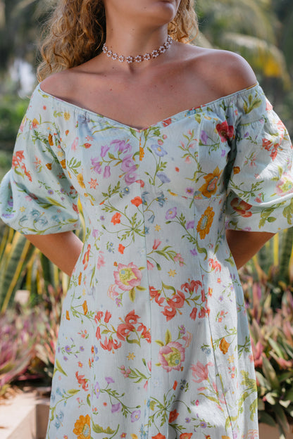 Close up image of front part of Blue Off-Should Dress