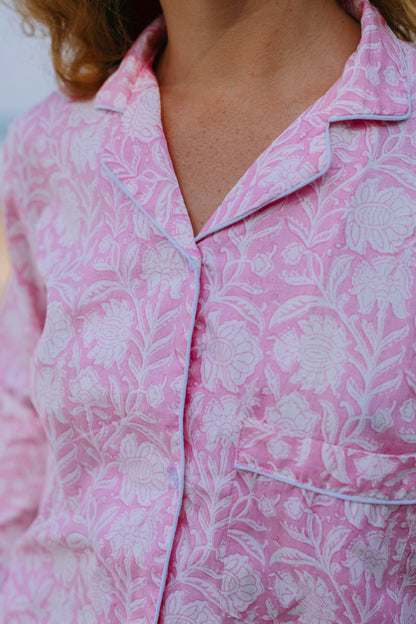 Zoomed in picture of pink PJ set