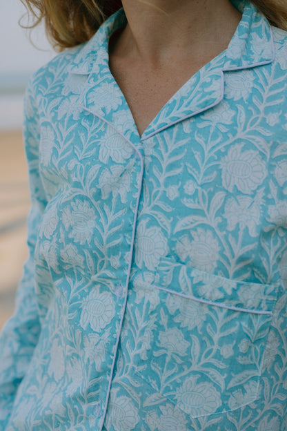 close-up picture of blue Pajama set