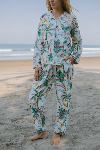 Front picture of safari print pajama set