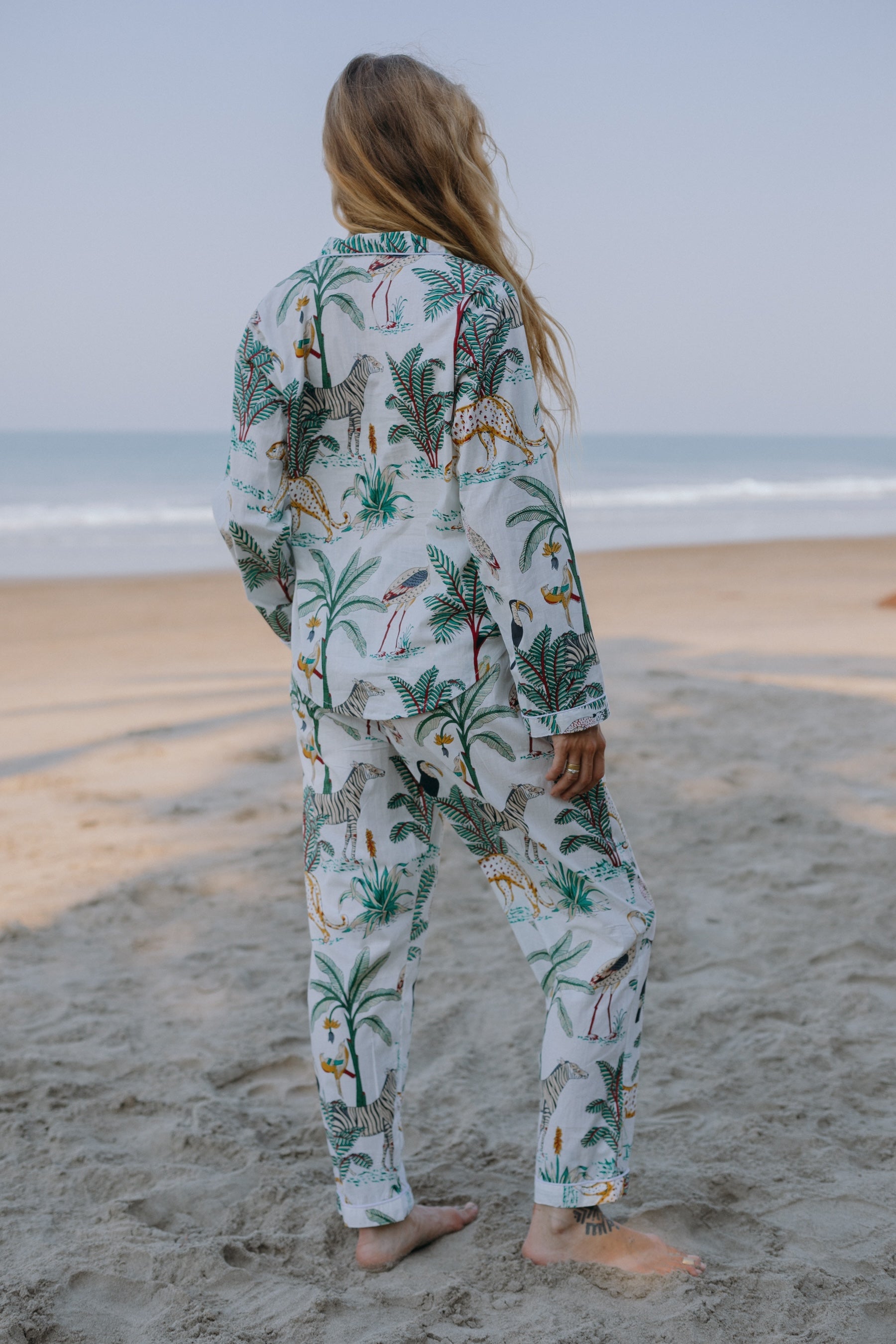 Back picture of safari print pajama set