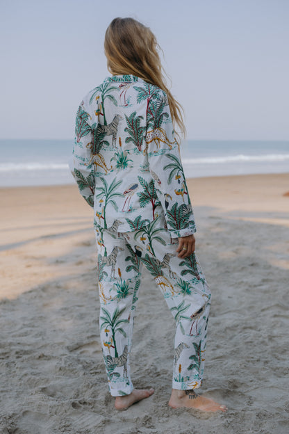 Back picture of safari print pajama set