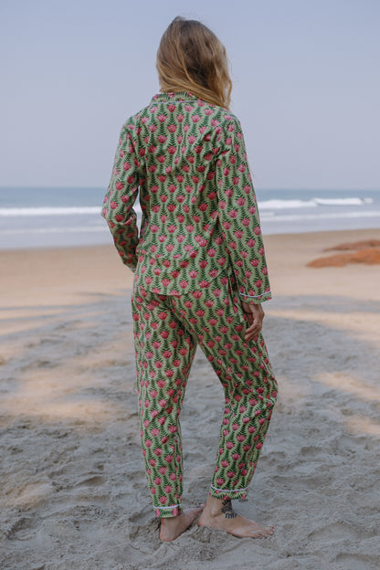 Back picture of green floral pajama set