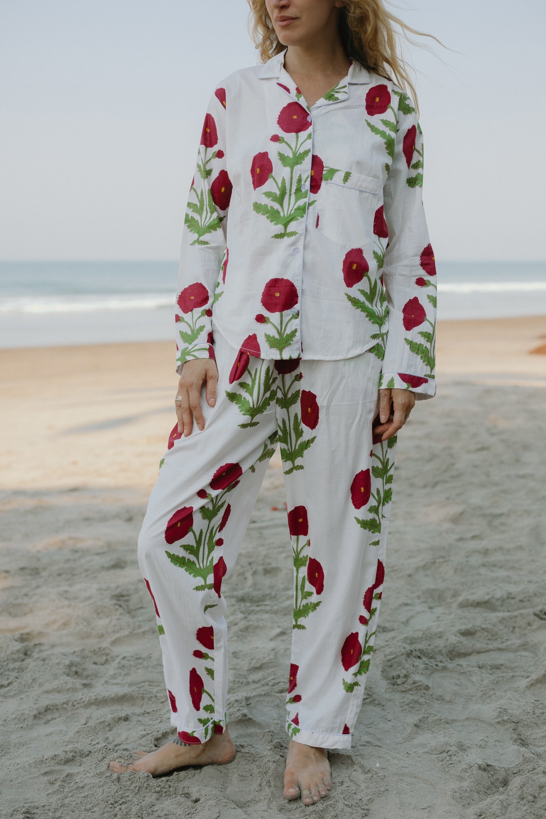 Front picture of white floral PJ set