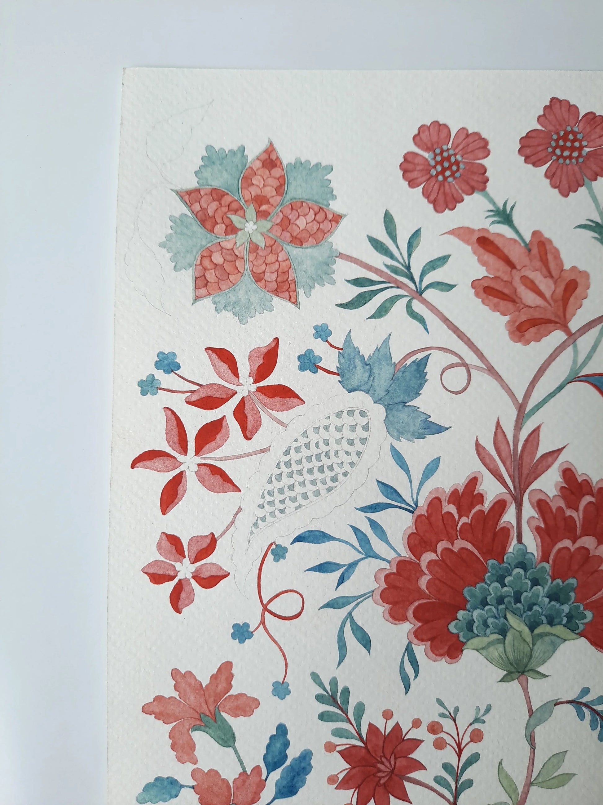 Original-Chintz hand painting used in white tiered maxi sundress