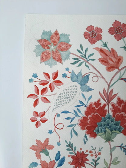 Original-Chintz hand painting used in white tiered maxi sundress
