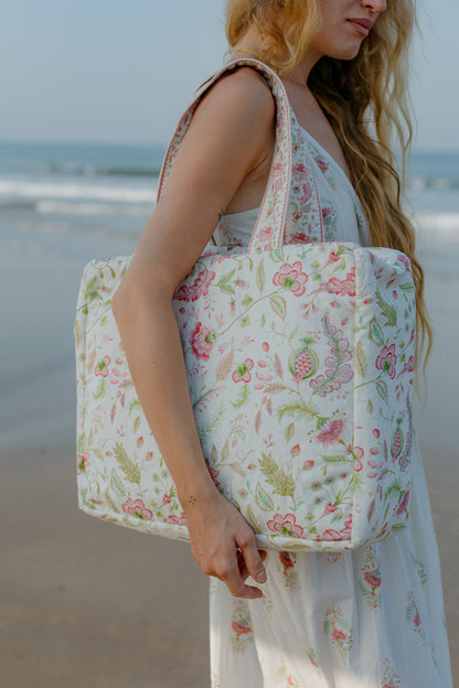 Side picture of Pink floral tote bag