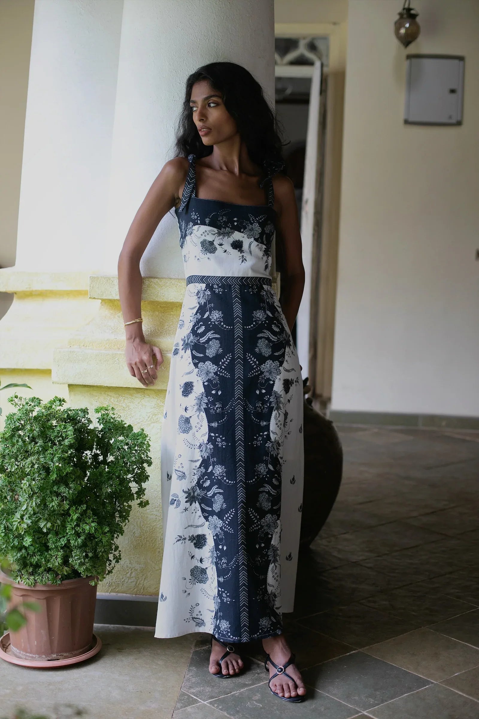 black blue white gold dress explained Blue and black floral maxi dress – Genilia's Boutique main image 1