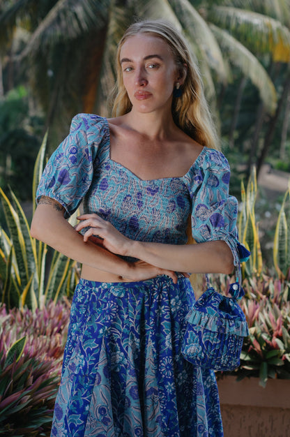 Front picture of blue crop top