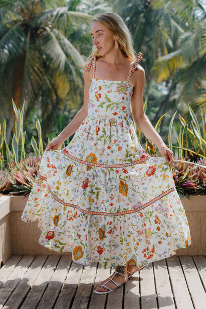 Front photo of white floral maxi dress 