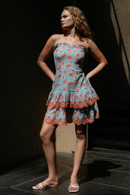 Front picture of floral strapless dress