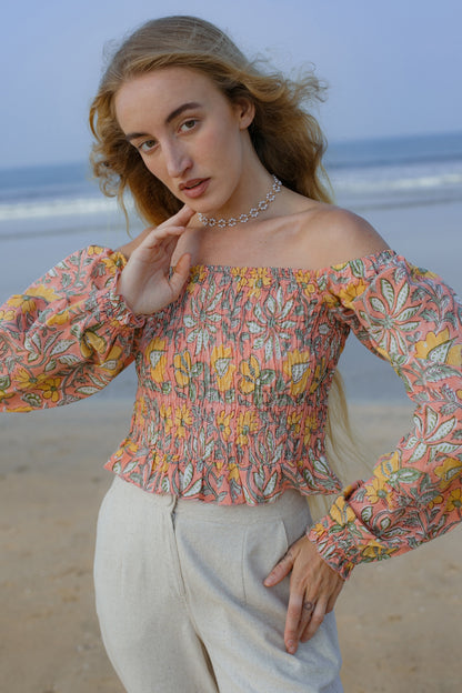 Stylish image of orange floral crop top