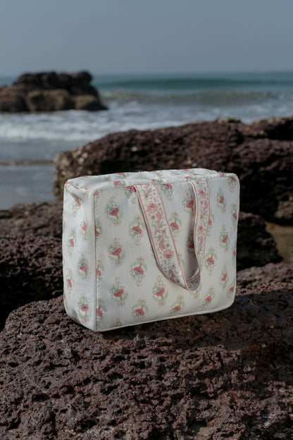 Front image of pink Buta tote bag