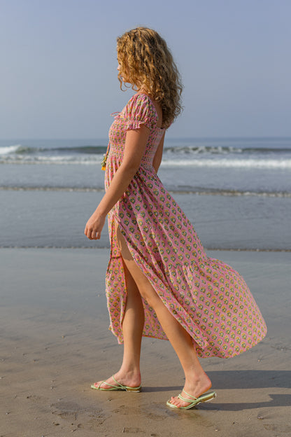 side picture of pink boho dress