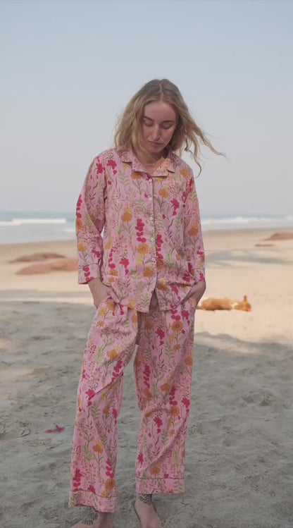 Video of dark pink floral nightsuit