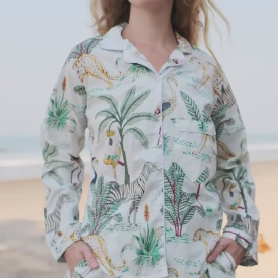 Video of safari print pajama set