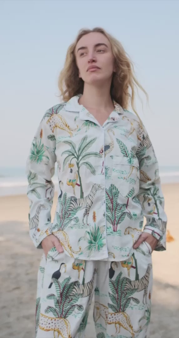 Video of safari print pajama set