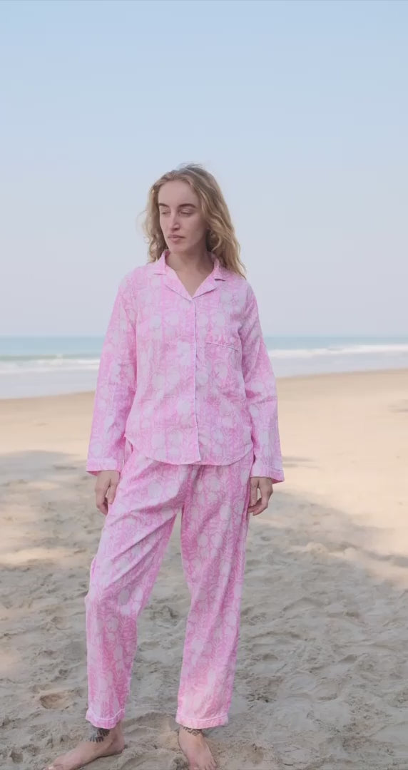 Pink Floral PJ Set – 100% Cotton Pajama Set – Amaya