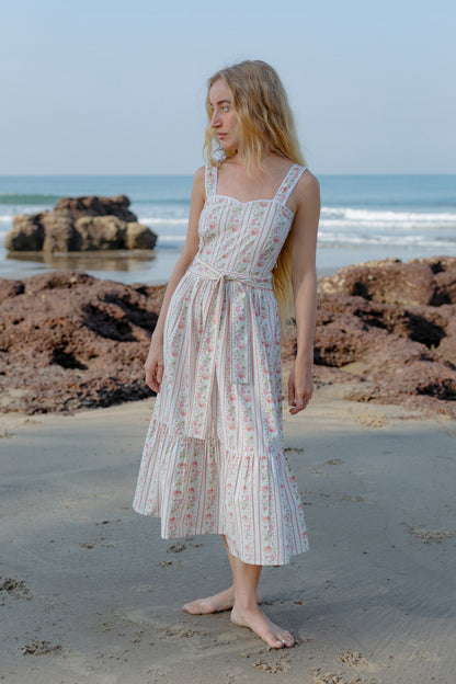 Front picture of white floral sleeveless boho dress