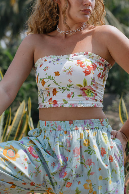 Front picture of white strapless crop 