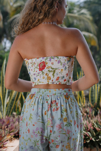 Back picture of white strapless crop 